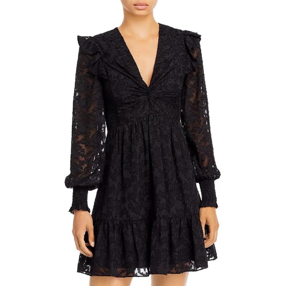 Aqua Womens Ruffled Smocked Mini Cocktail and Party Dress x small